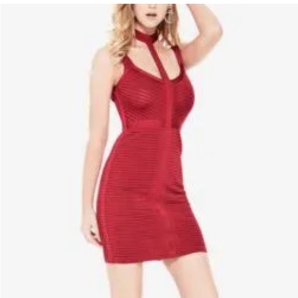 Guess Red Bodycon Midi Dress Mock Neck Sleeveless M - Picture 1 of 15